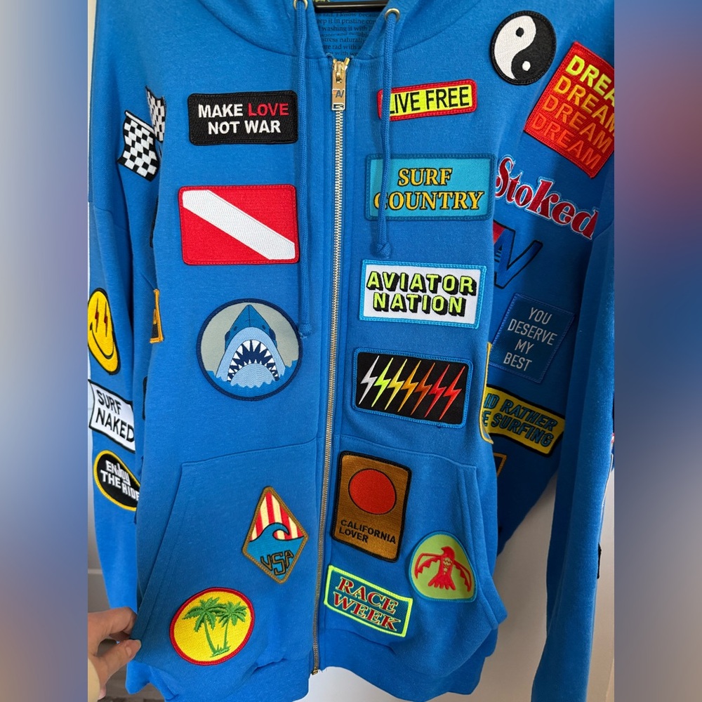 Aviator Nation Vintage Patch Zip Hoodie Relaxed Size XL Unisex - Picture 3 of 8